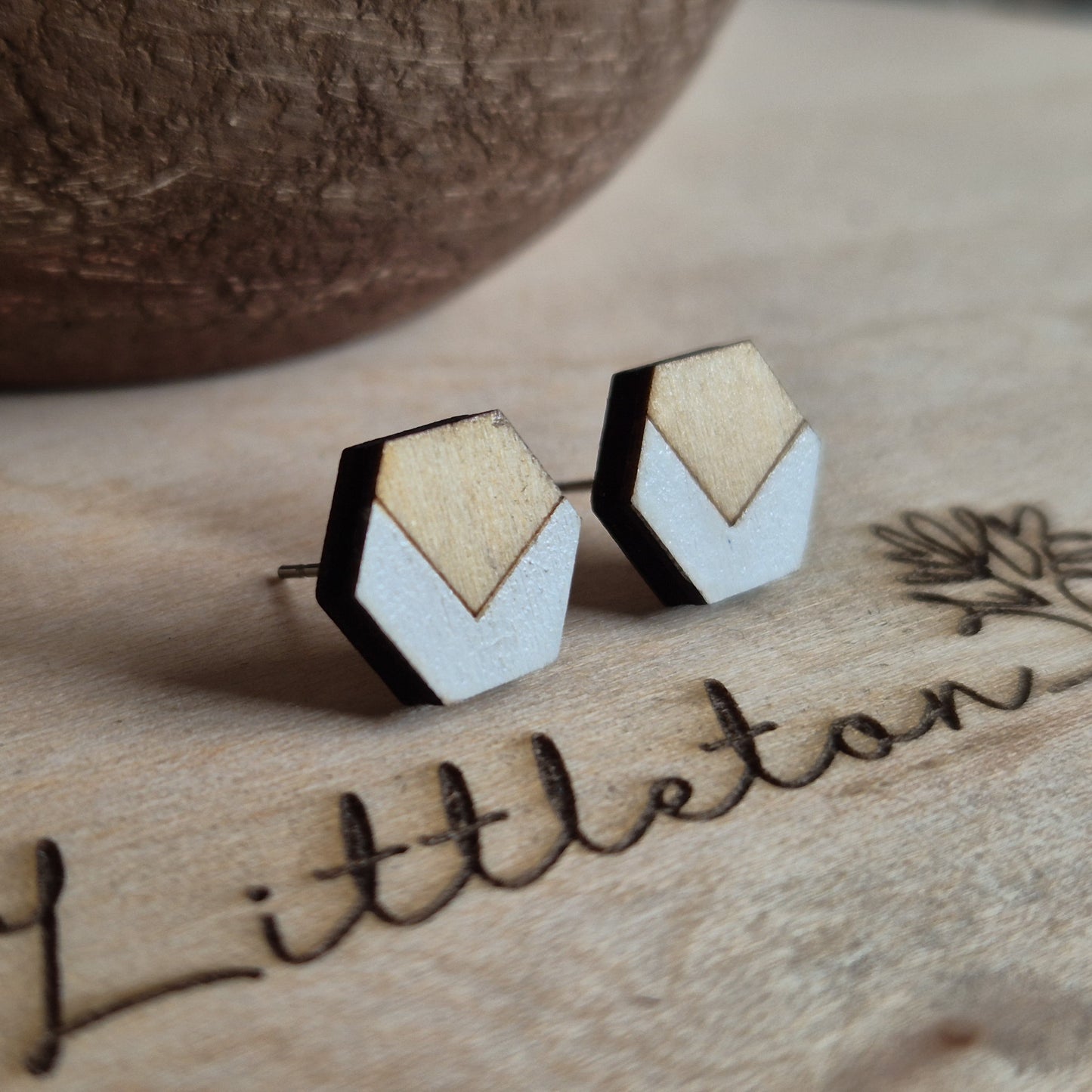 White Hexagon Geo Studs