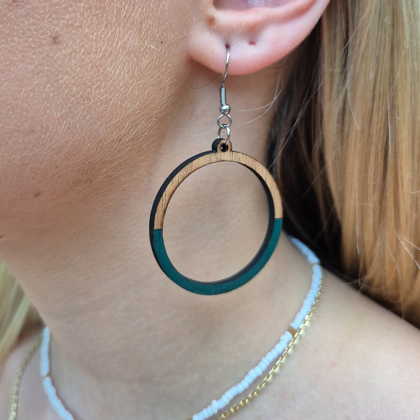 Two Tone Forest Green Circle Drops