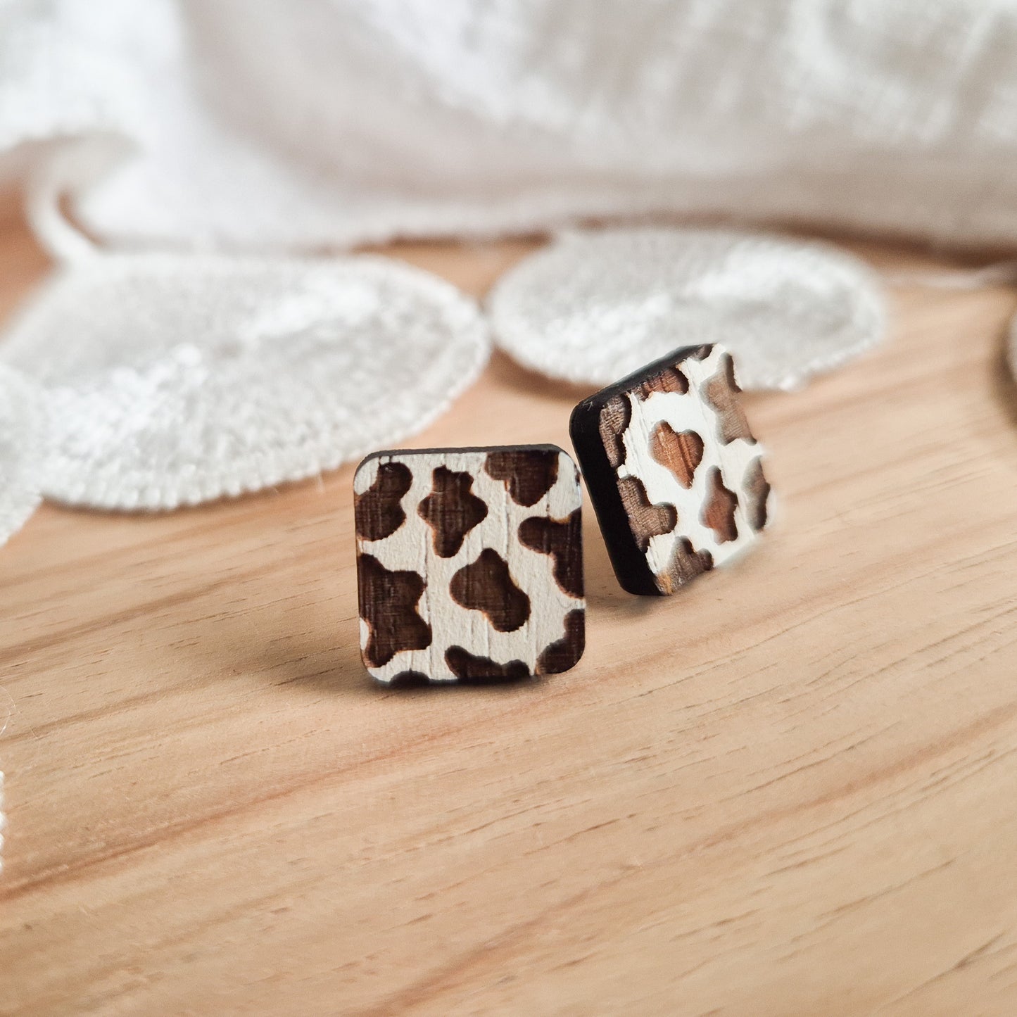 Square Cow Print Studs