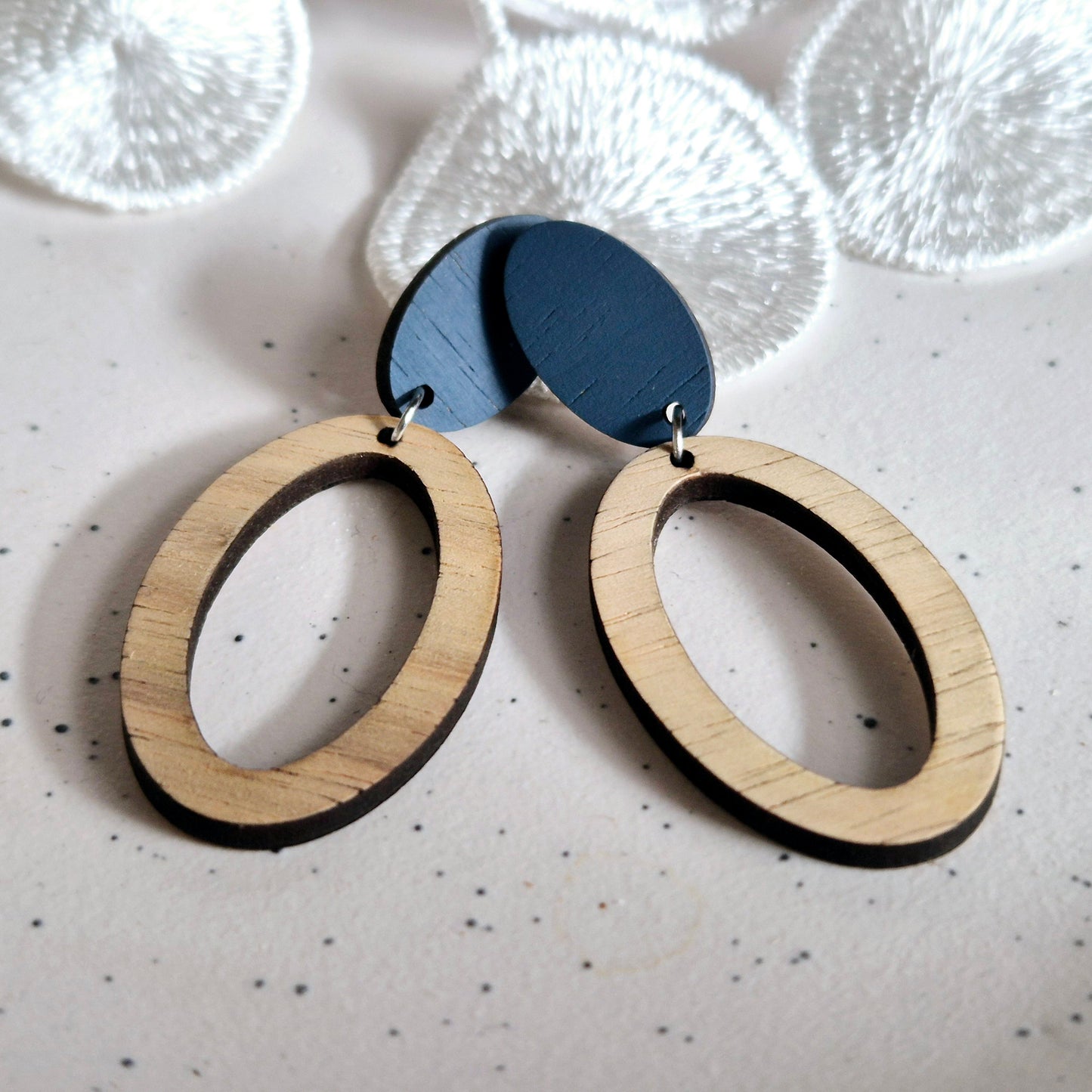 French Blue Oval Stud Drops