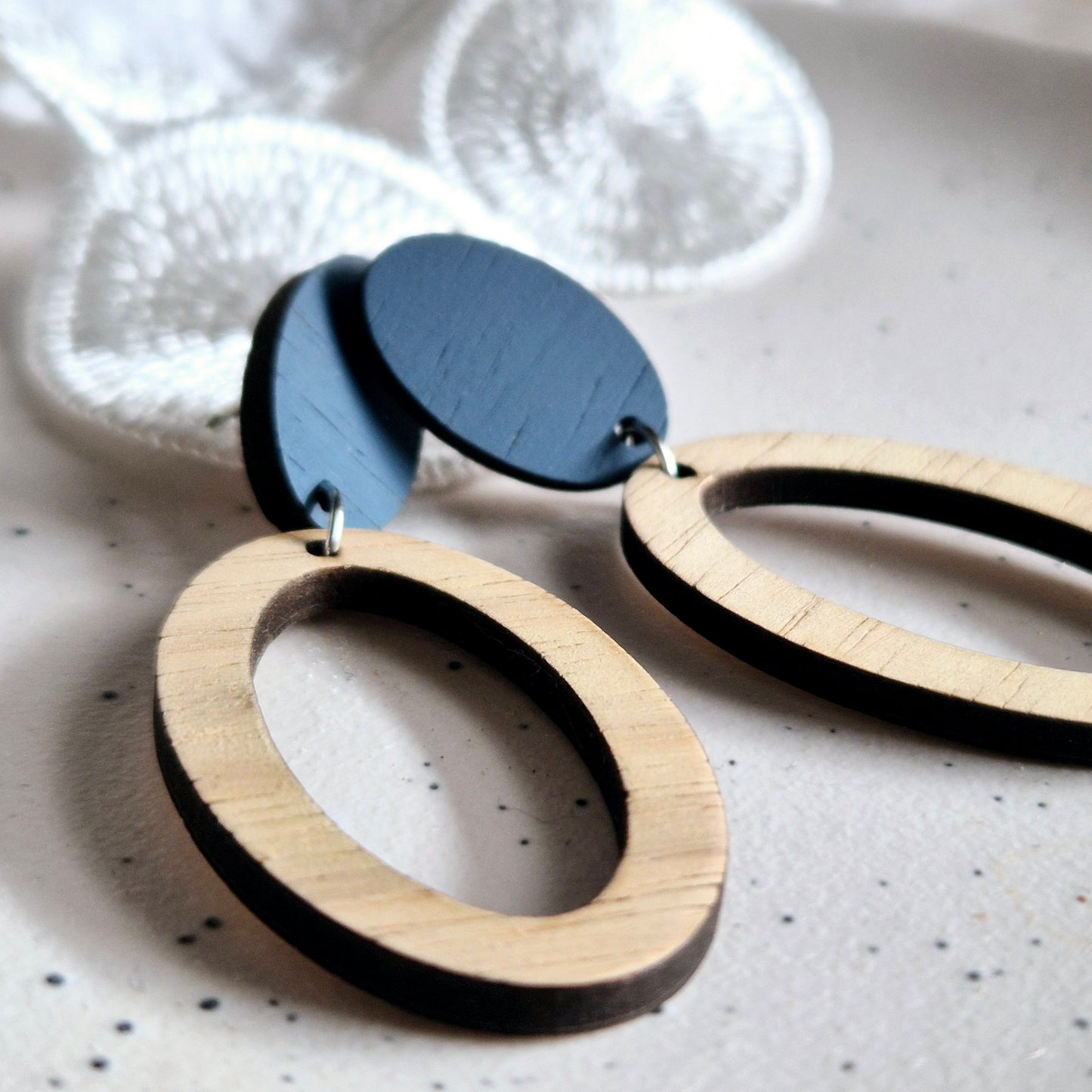 French Blue Oval Stud Drops