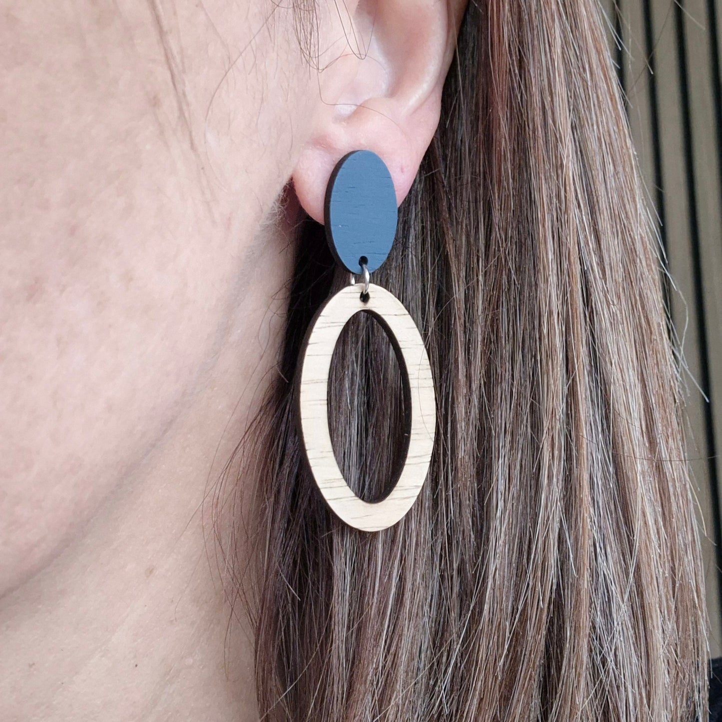 French Blue Oval Stud Drops