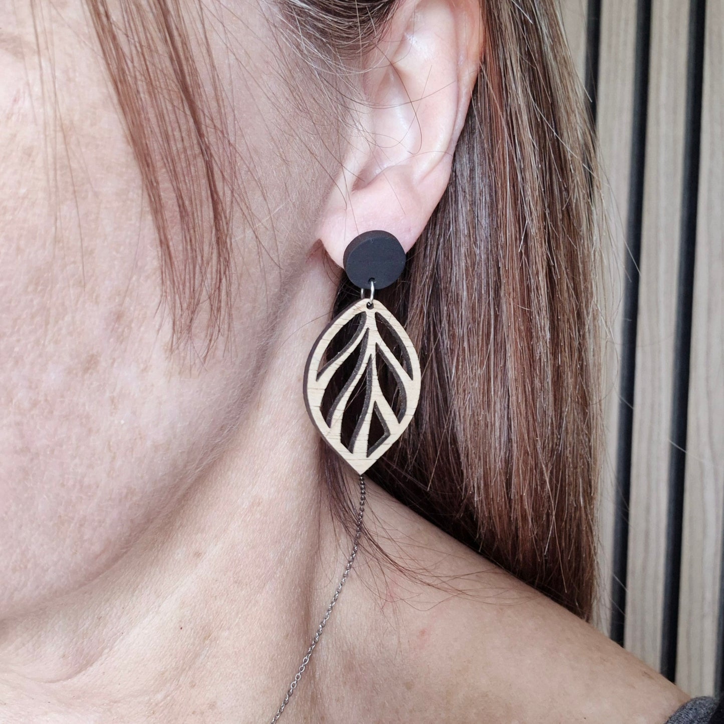 Black Open Leaf Stud Drops