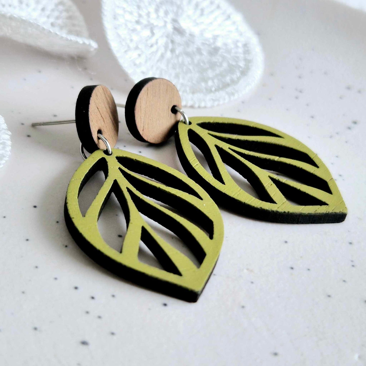 Moss Green Open Leaf Stud Drops