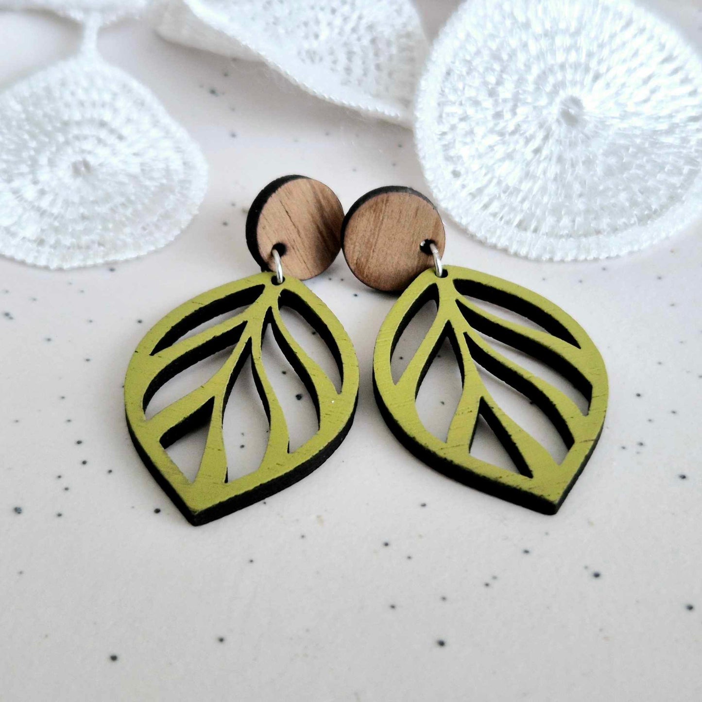 Moss Green Open Leaf Stud Drops
