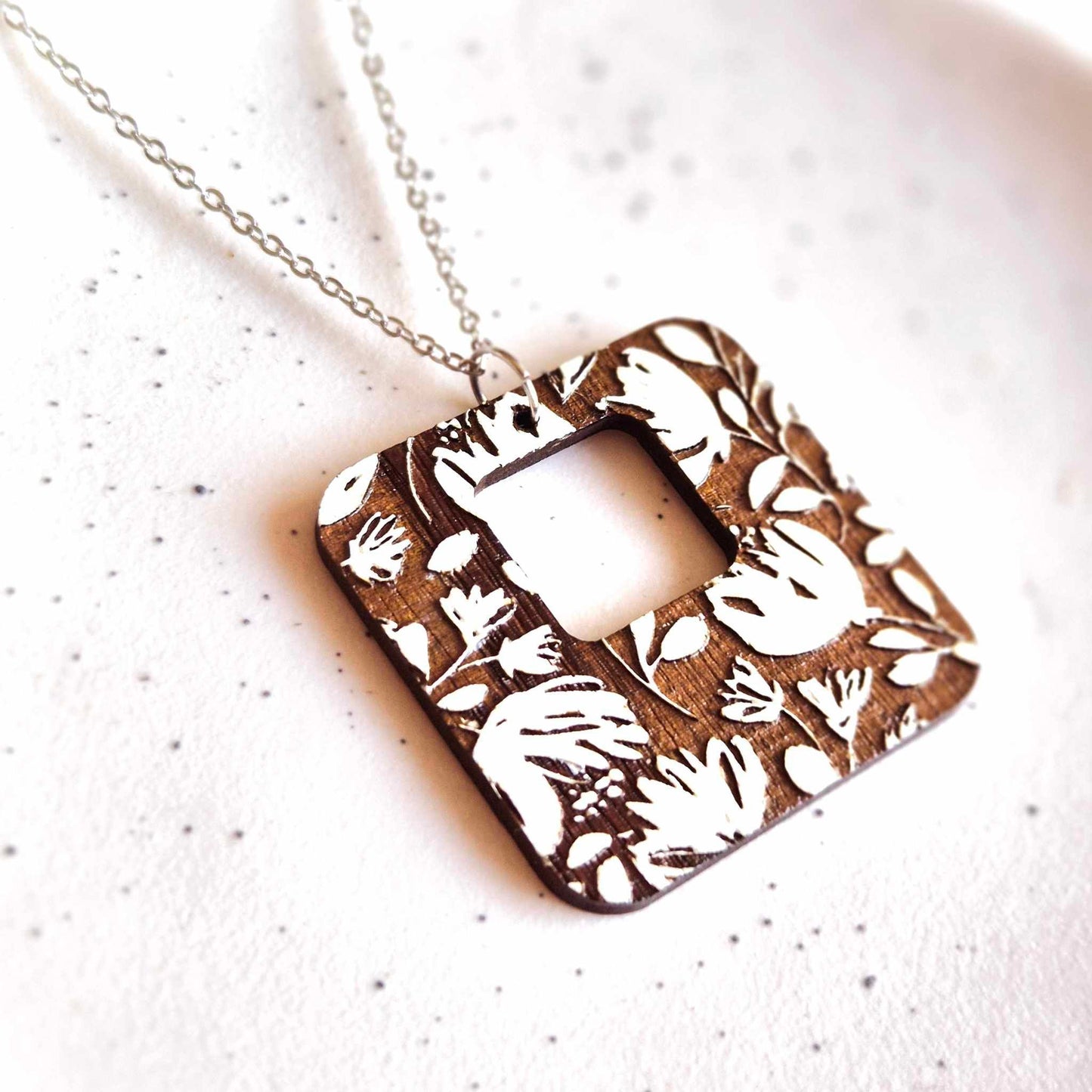 Blackwood and White Floral Pendant (chain optional)