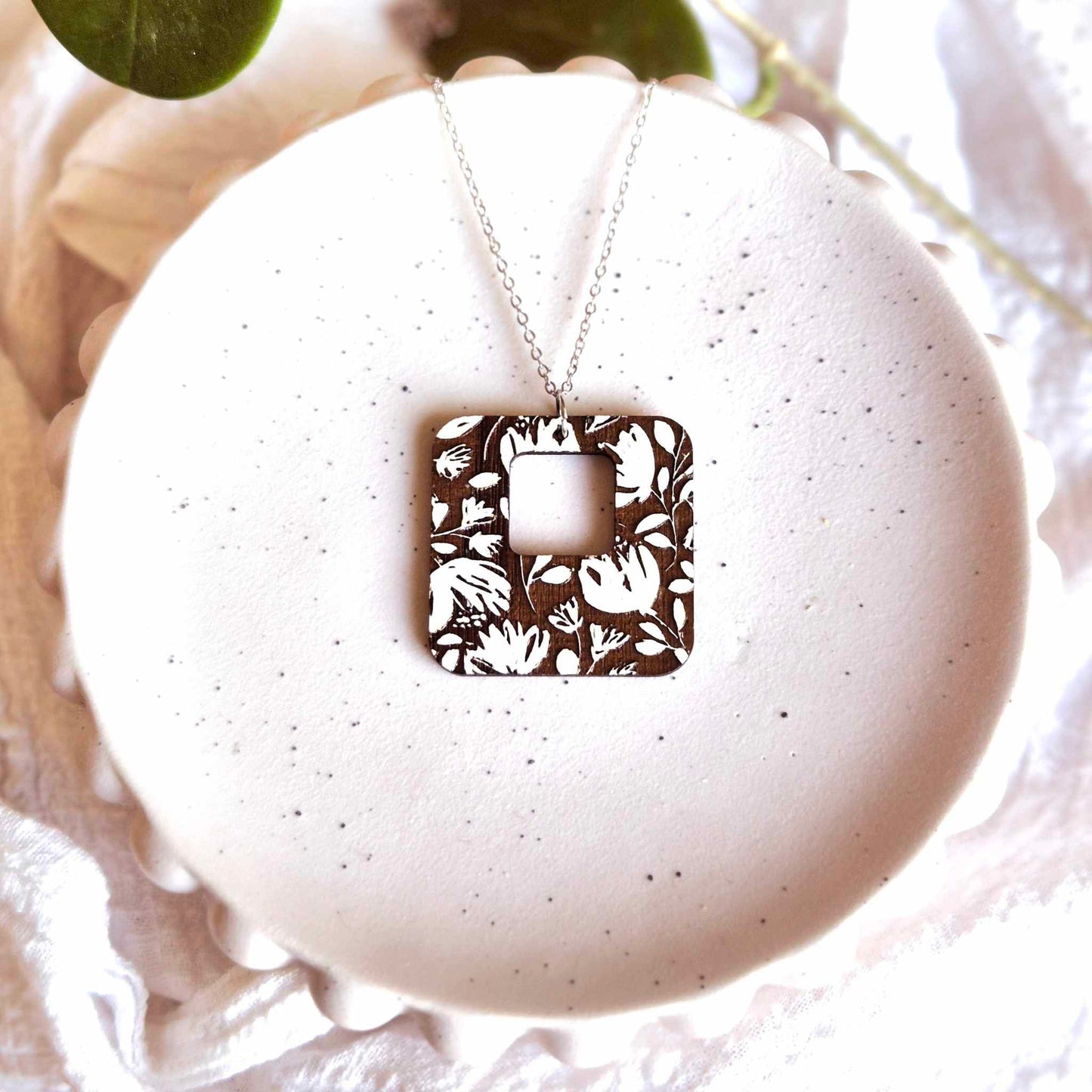 Blackwood and White Floral Pendant (chain optional)