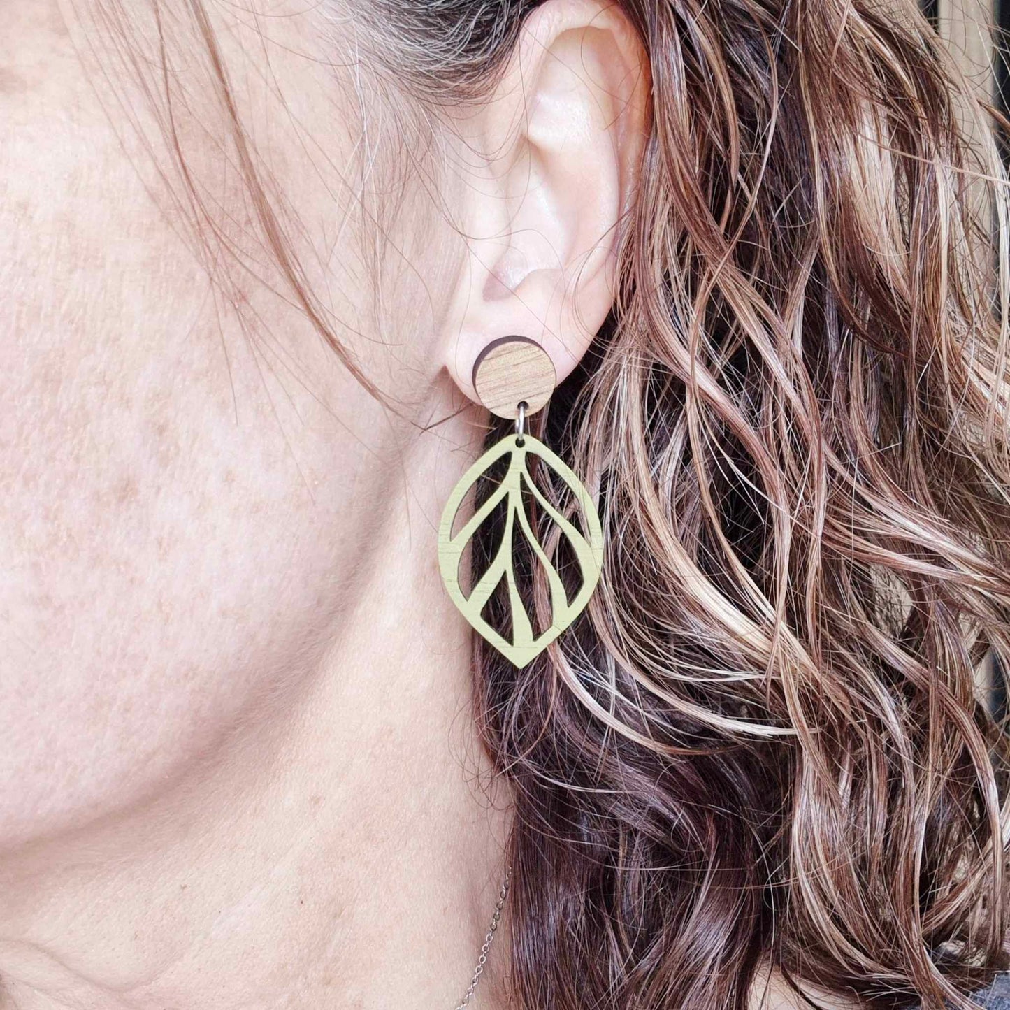 Moss Green Open Leaf Stud Drops