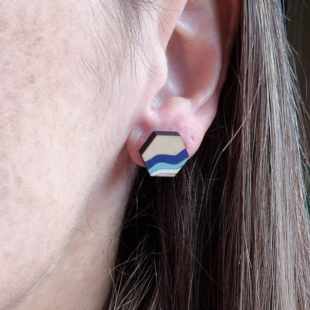 Blue Waves Hexagon Studs