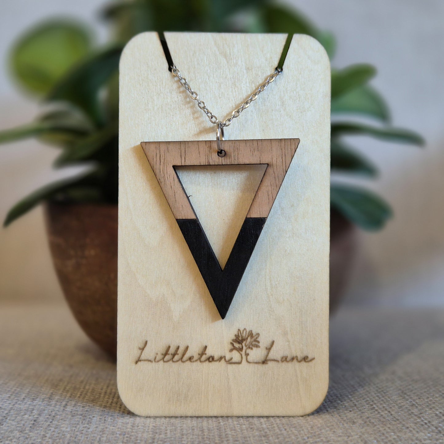 Two Tone Black Triangle Pendant (chain optional)