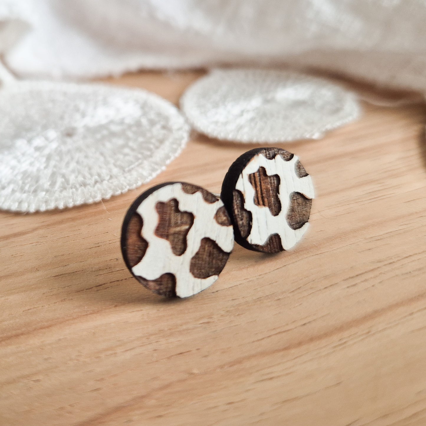 Round Cow Print Studs