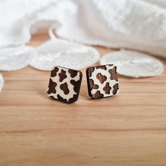 Square Cow Print Studs