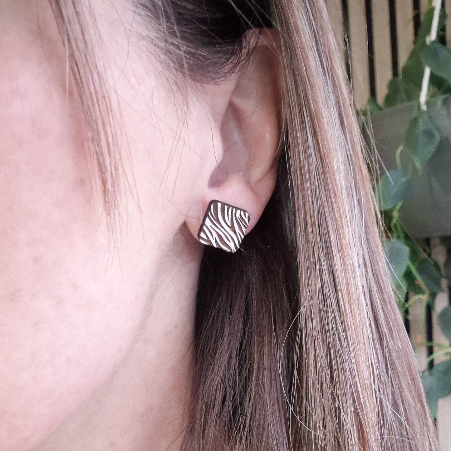 Square Zebra Print Studs