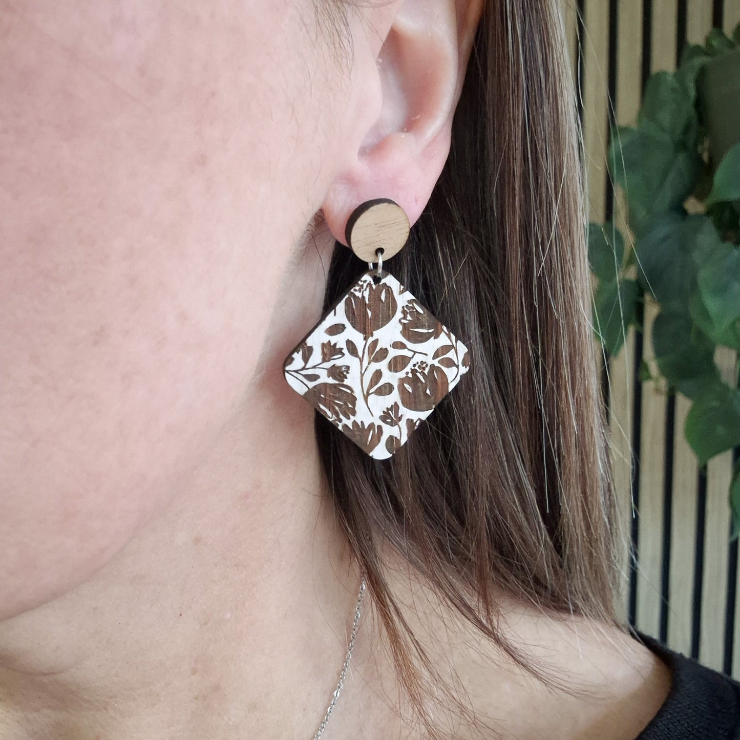 Blackwood and White Floral Stud Drops