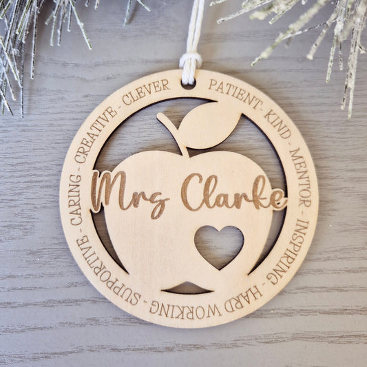 Personalised Round Teacher Apple Ornament