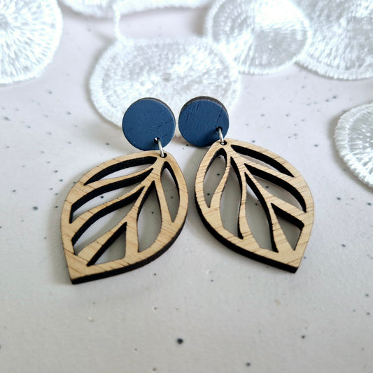 French Blue Open Leaf Stud Drops