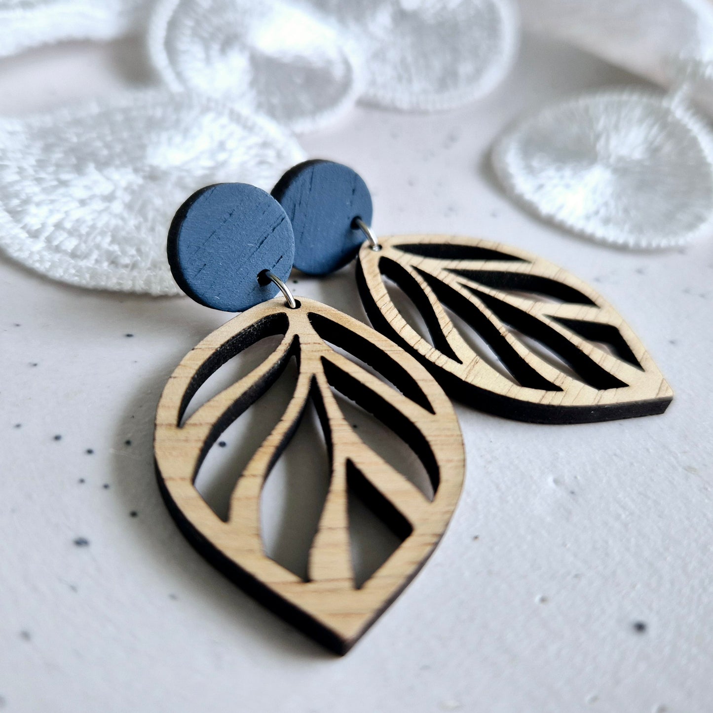 French Blue Open Leaf Stud Drops