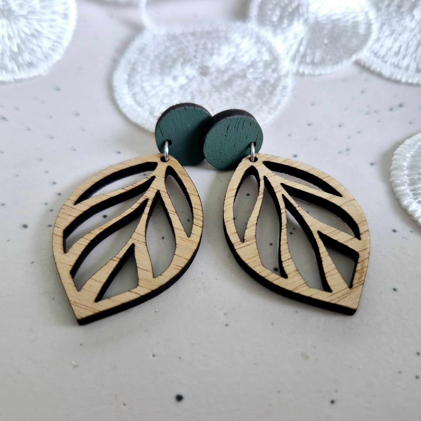 Sage Green Open Leaf Stud Drops