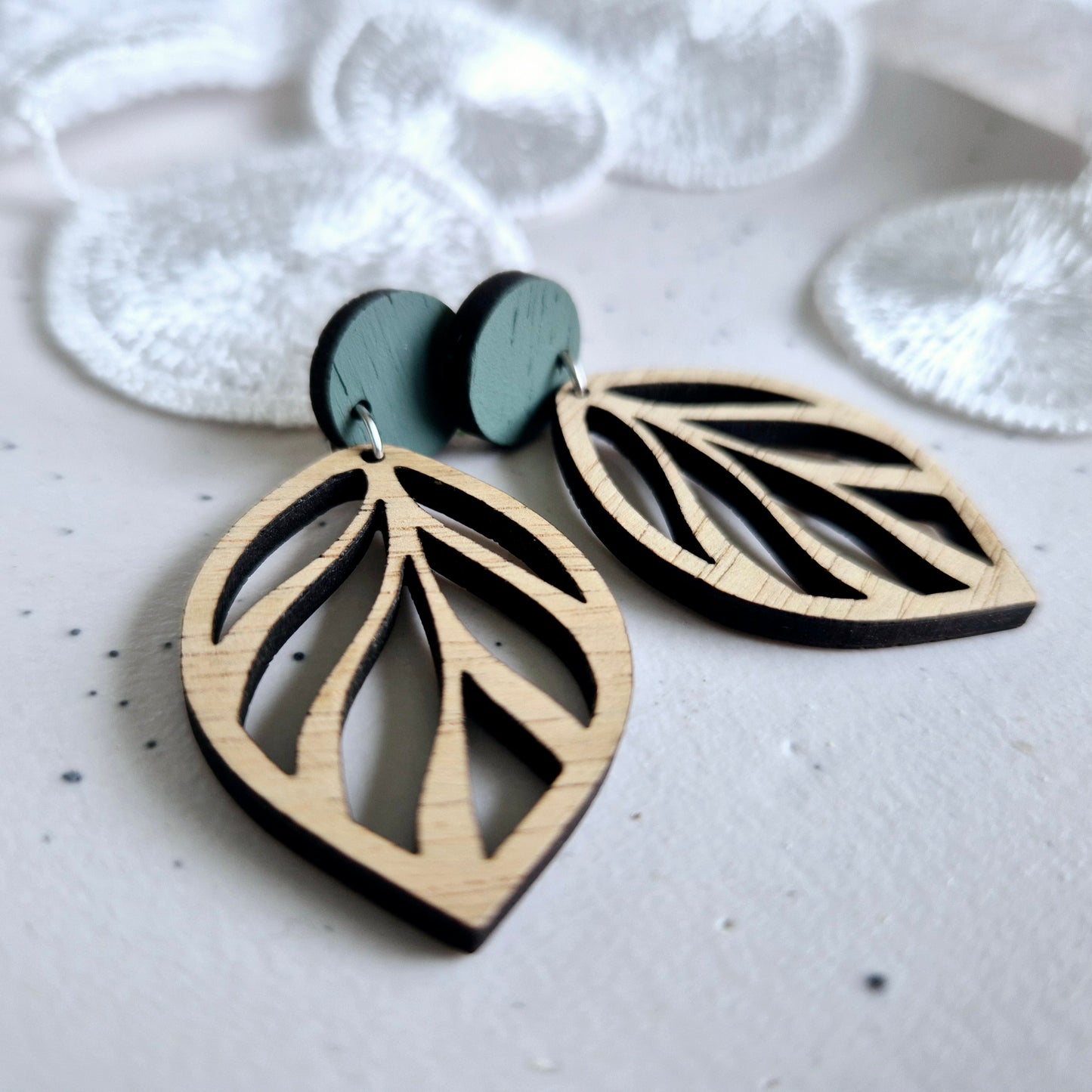 Sage Green Open Leaf Stud Drops