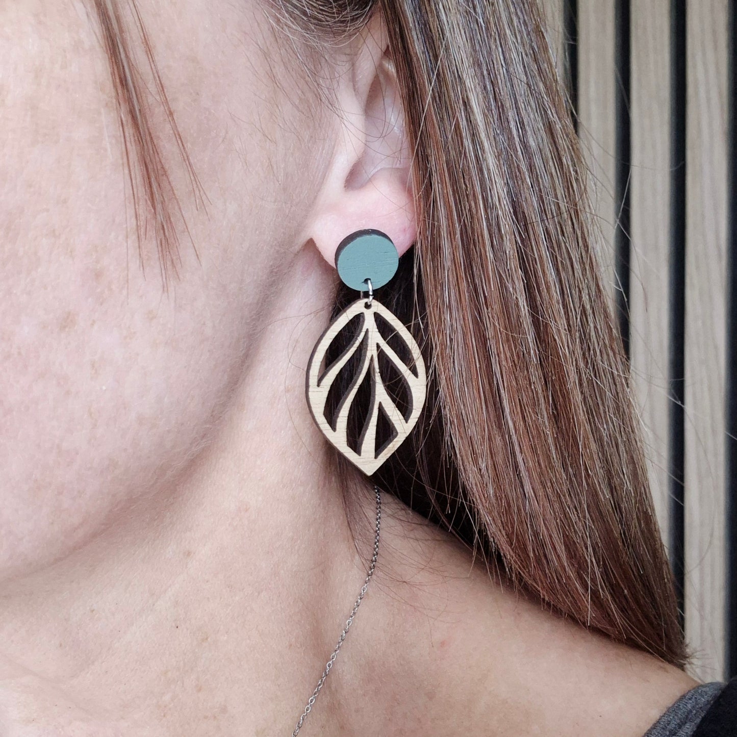 Sage Green Open Leaf Stud Drops