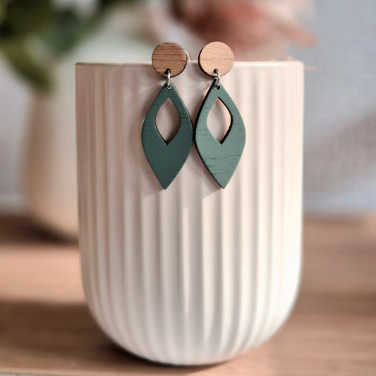 Sage Green Leafy Stud Drops