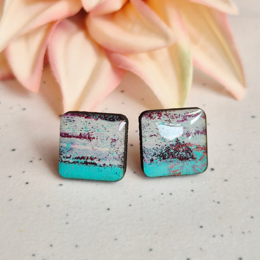 Gel Plate Square Studs (Turquoise and purple)