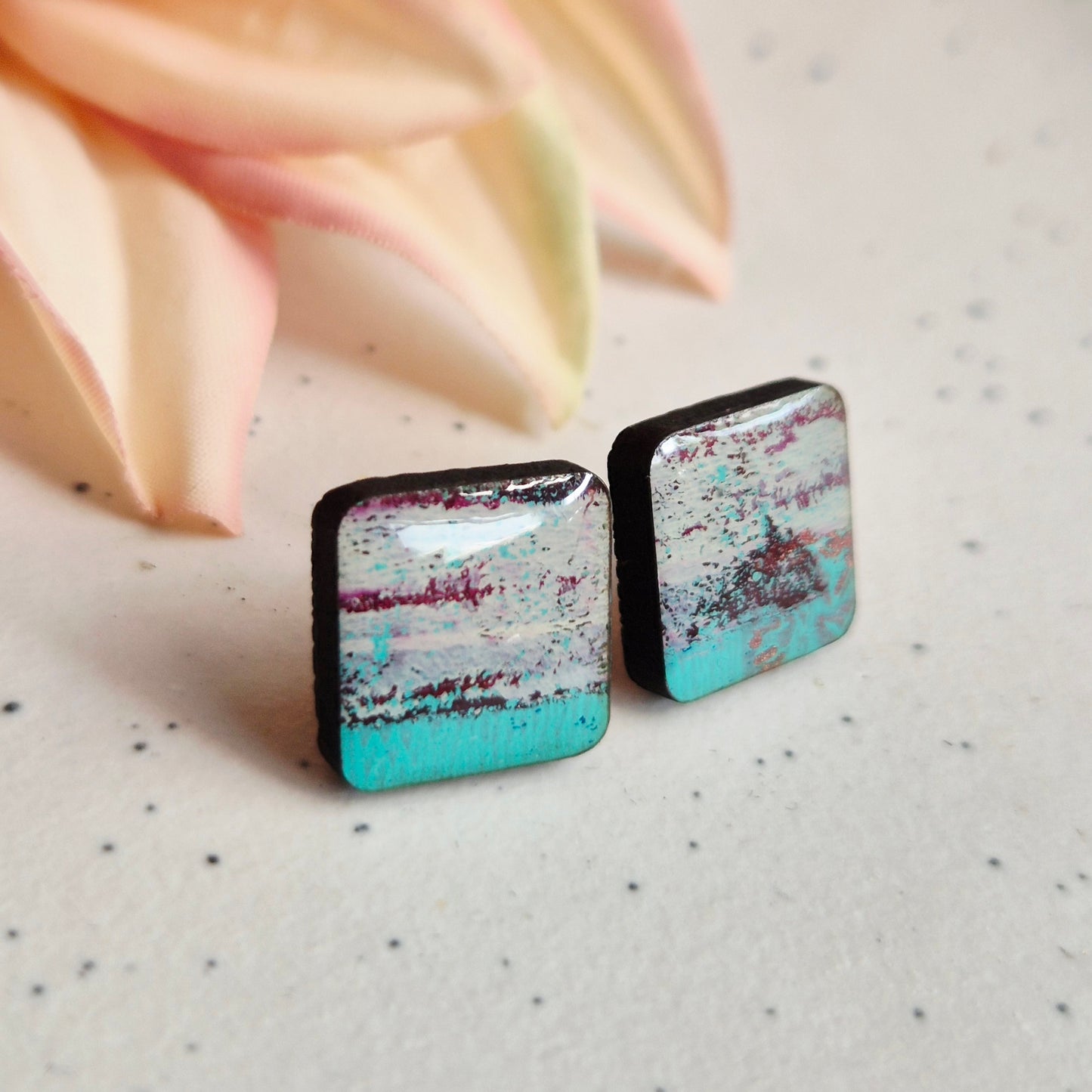 Gel Plate Square Studs (Turquoise and purple)
