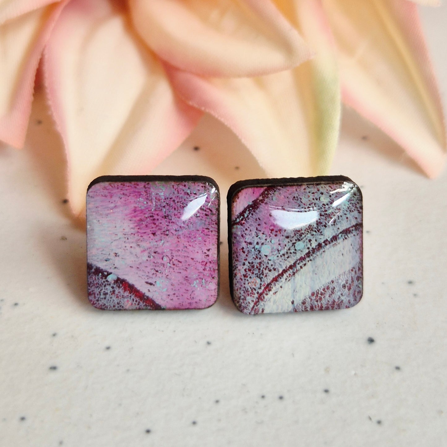 Gel Plate Square Studs (Turquoise and purple)