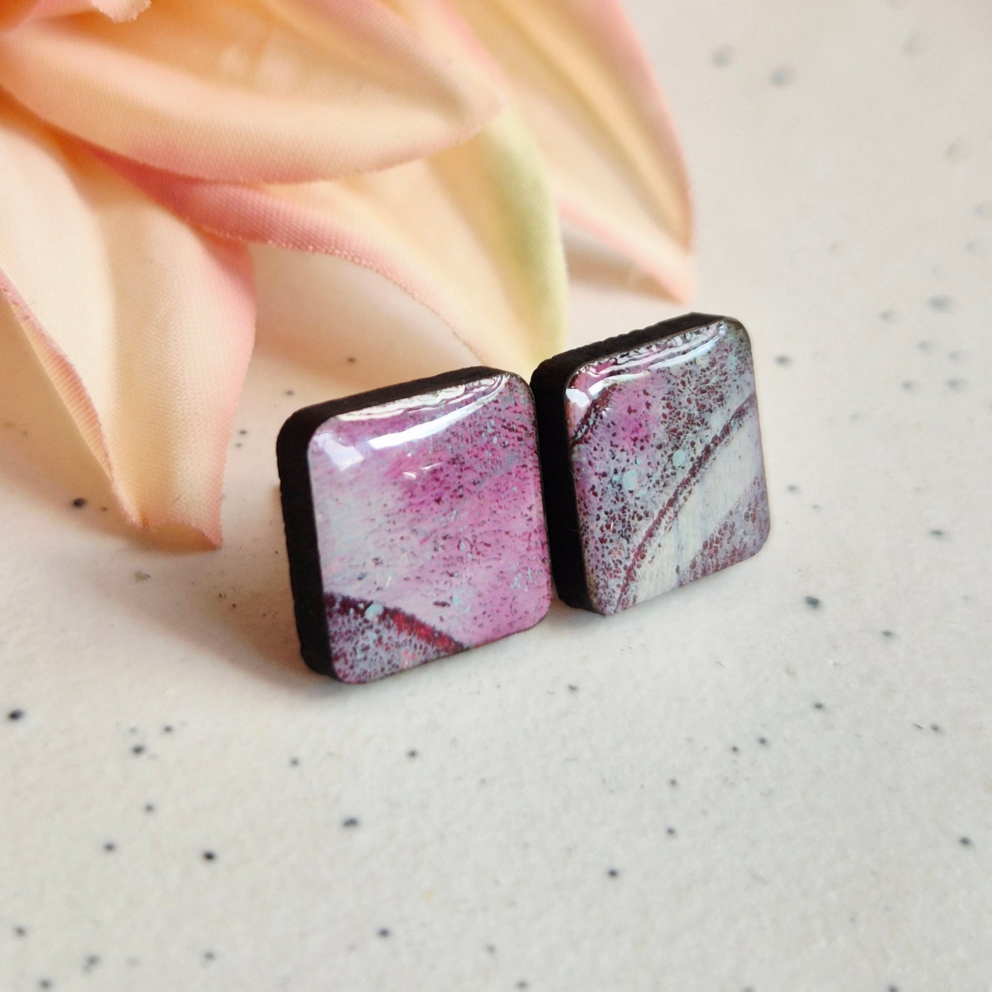 Gel Plate Square Studs (Turquoise and purple)
