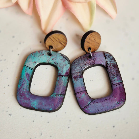 Gel Plate Stud Drops (Turquoise and Purple)