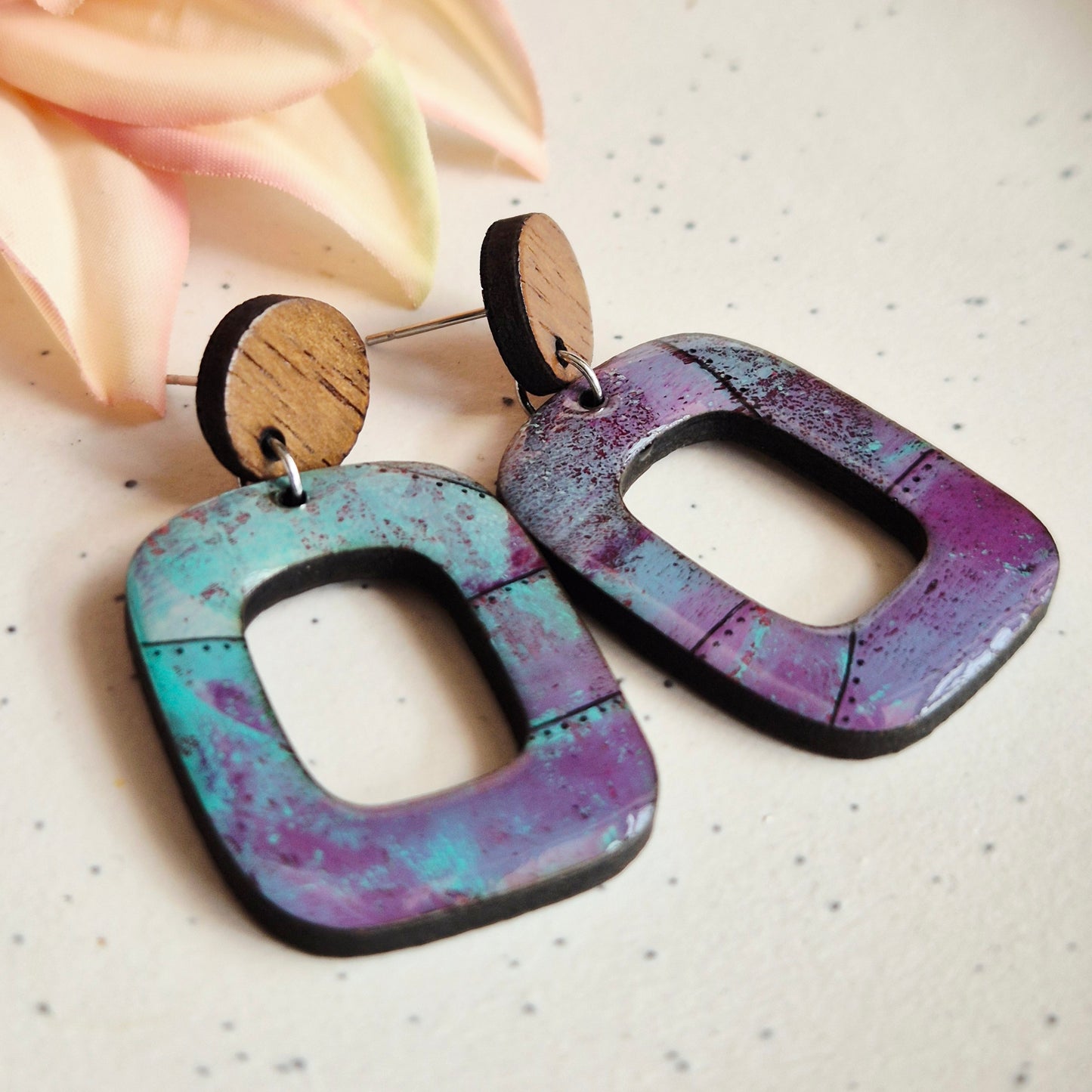 Gel Plate Stud Drops (Turquoise and Purple)