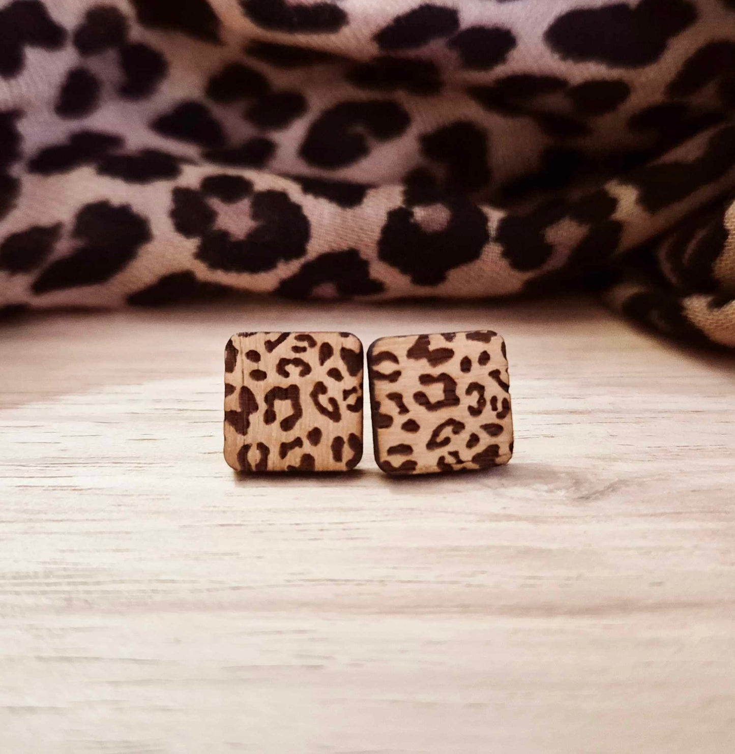 Square Leopard Print Studs