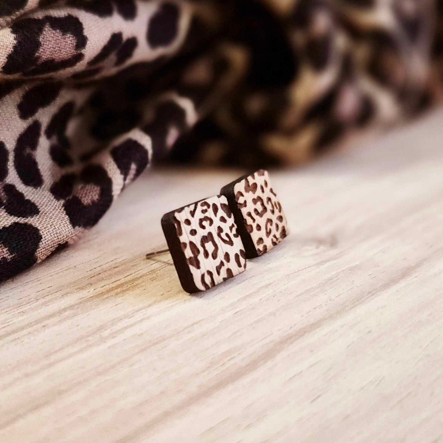 Square Leopard Print Studs