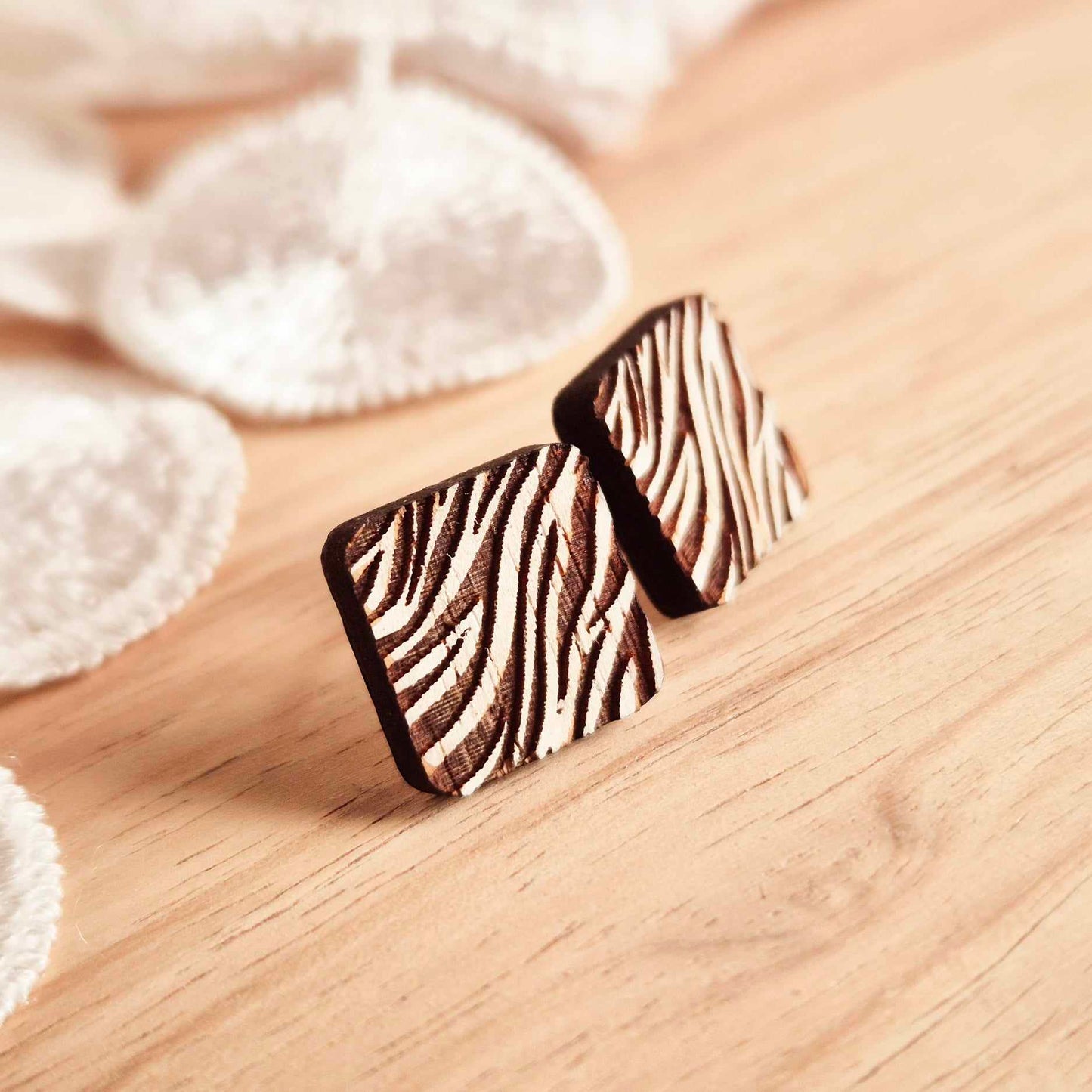 Square Zebra Print Studs