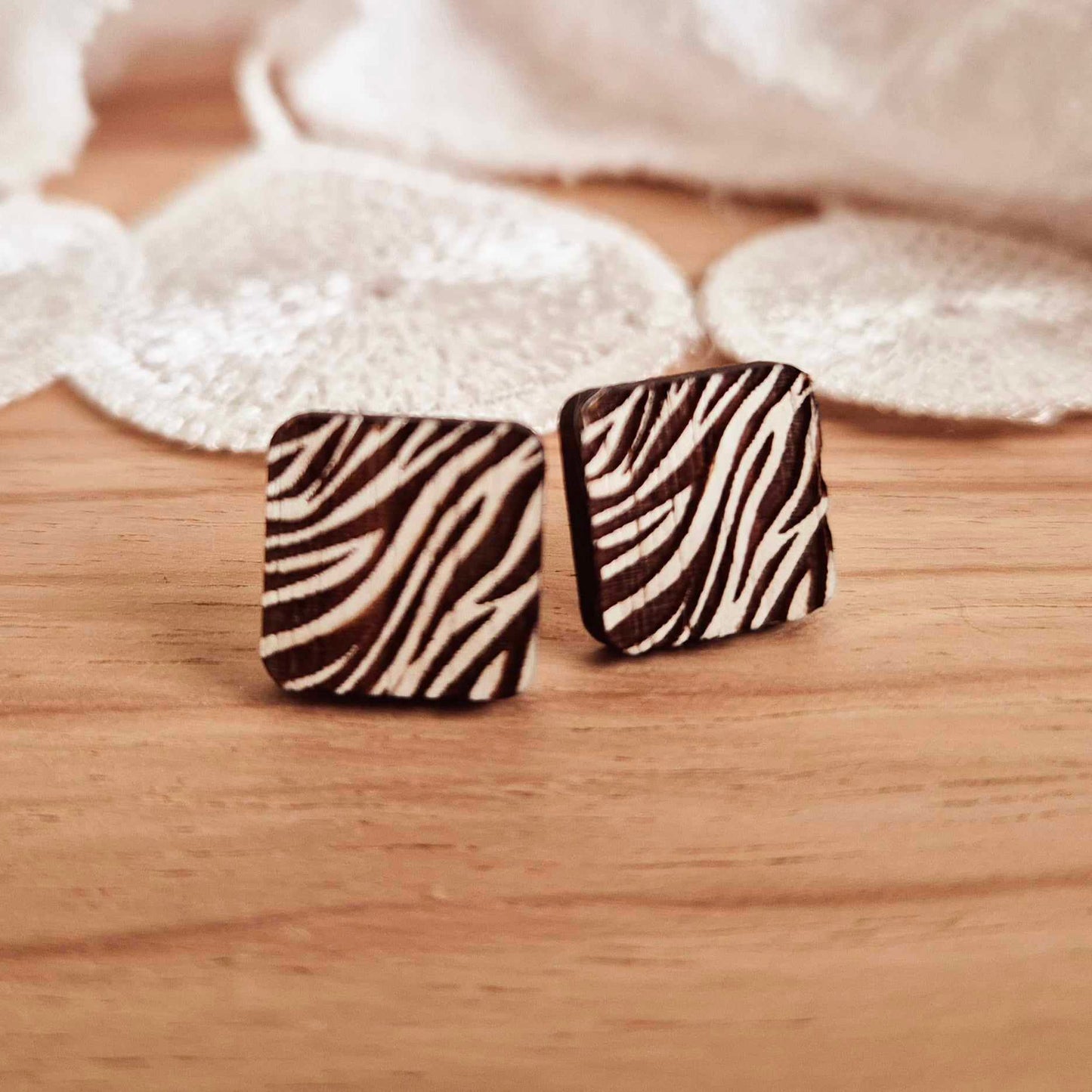 Square Zebra Print Studs